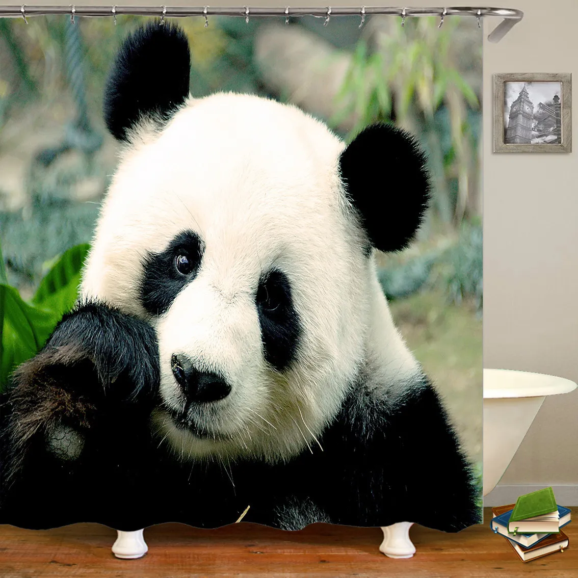 YIMING 200x180cm Badezimmer Wasserdichter Duschvorhang China 3D Panda Muster Polyester Waschbarer Vorhang mit Haken 201127