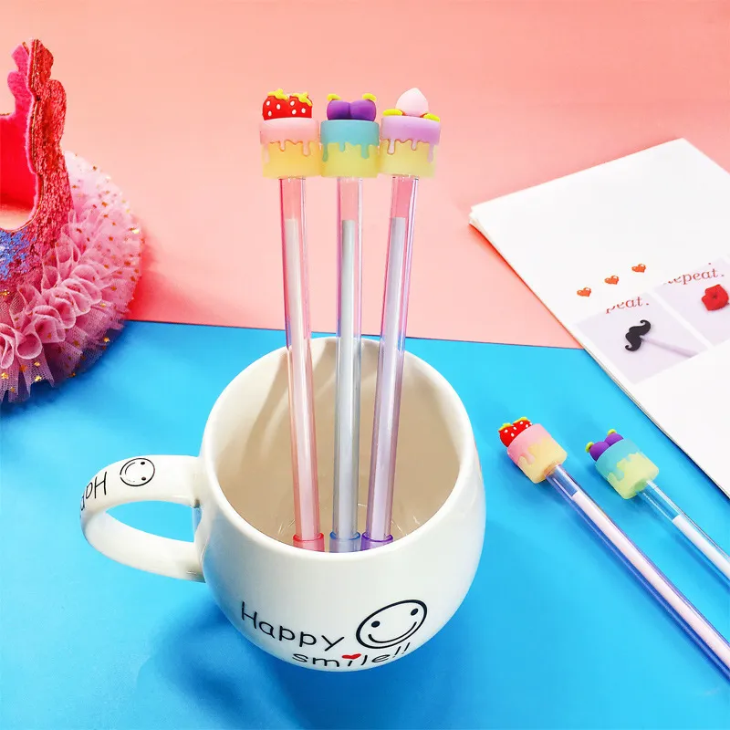 Cute Fruit Cake Gel Pen Creative Simulation Dessert Platter Ornaments Black Pens Kawaii School Supplies Stationery Y200709