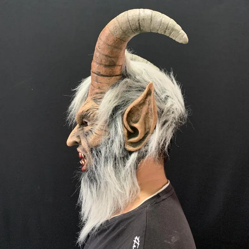 Masques de fête 2021 Lucifer Cosplay Latex Halloween Costume Effrayant Démon Diable Film Horrible Corne Masque Adultes Props242x
