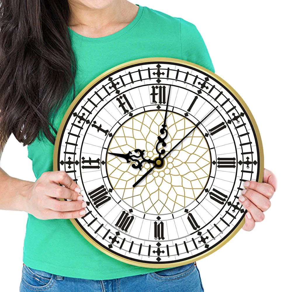 Big Ben Clock Współczesny nowoczesny zegar ścienny retro cichy, nie zaznaczający ściany zegarek angielski wystrój domu w Wielkiej Brytanii Londyn Prezent LJ202853585