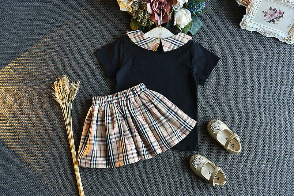 Ensembles de vêtements pour filles à carreaux ensembles de vêtements d'été pour enfants hauts + jupe vêtements pour bébés enfants