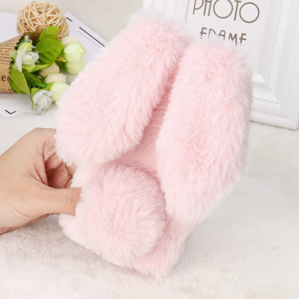 Bunny Rabbit Fur Plush fuzzy fluffy mjuka fodral för iPhone14Promax 14Pro 14Plus 14 13Promax 13Pro 13 12 11 Pro Max XR Faux Wool Lux3644557