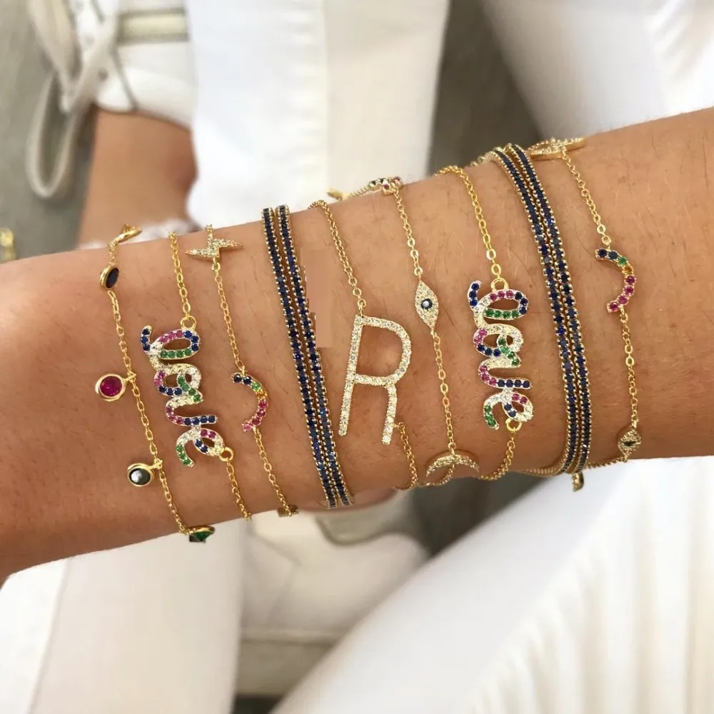 Promotie Mode-sieraden voor 2021 Valentijnsdag Gift Micro Pave Wit Rainbow Love Letter CZ Armband voor Vrouwen