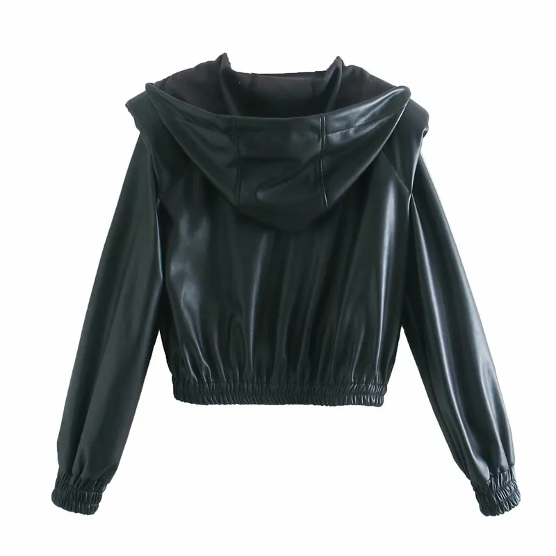 Nouvelles femmes automne hiver vestes en cuir faux fermeture éclair manteau à capuche de base col rabattu veste de motard plus taille vêtements d'extérieur LJ201012
