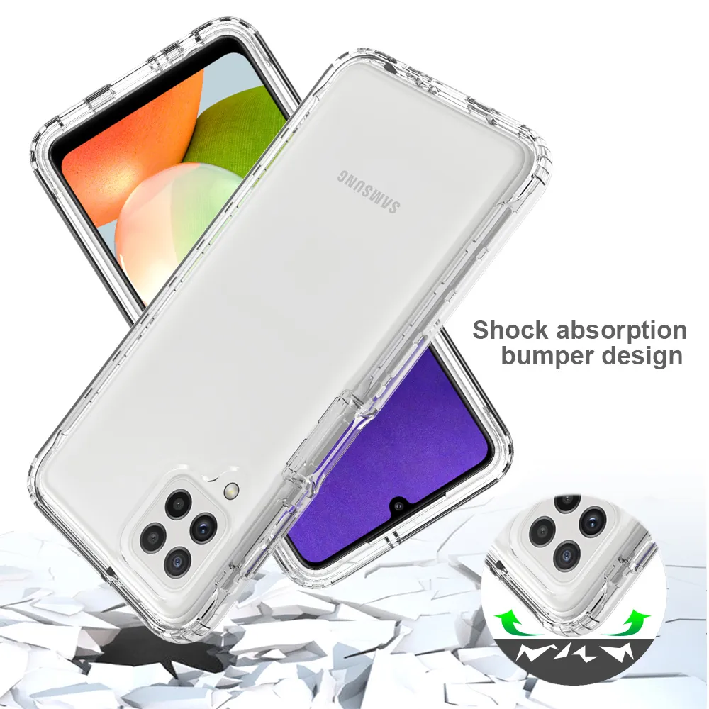 2 in 1 Rugged Armor Shockproof Cases For Samsung Galaxy A22 4G Anti-slip Soft TPU Bumper Hard PC Transparent Acrylic Back Cover