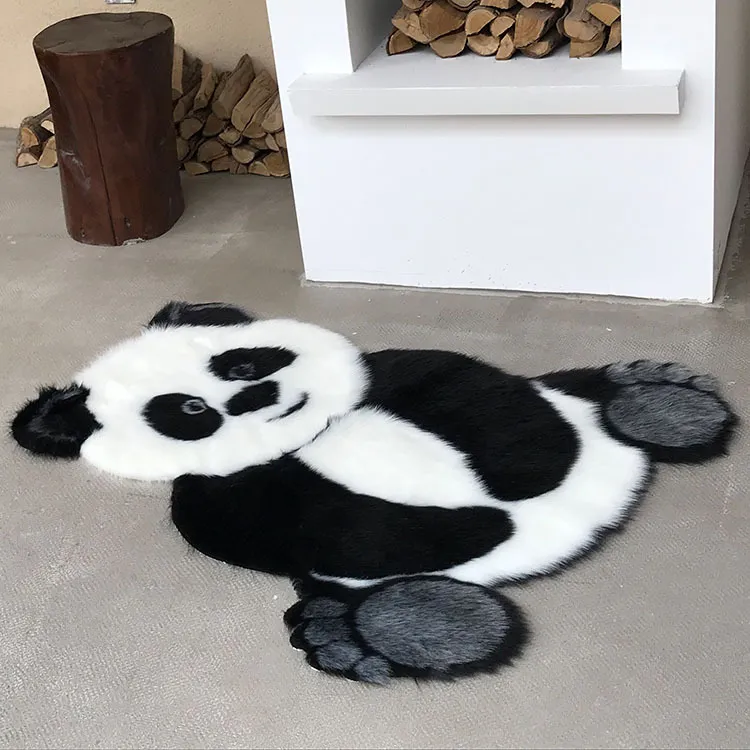Panda Impresso Tapete Adorável Criança Carpete Cowhide Faux Couro De Couro NonsLip Antislip Esteira 94x100cm Animal Print 201214