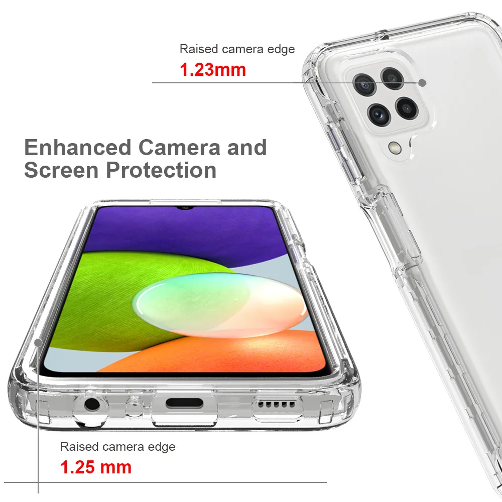 2 1 Rugged Zırh Darbeye Dayanıklı Kılıflar Samsung Galaxy A22 4G Kaymaz Yumuşak TPU Tampon Sert PC Şeffaf Akrilik Arka Kapak