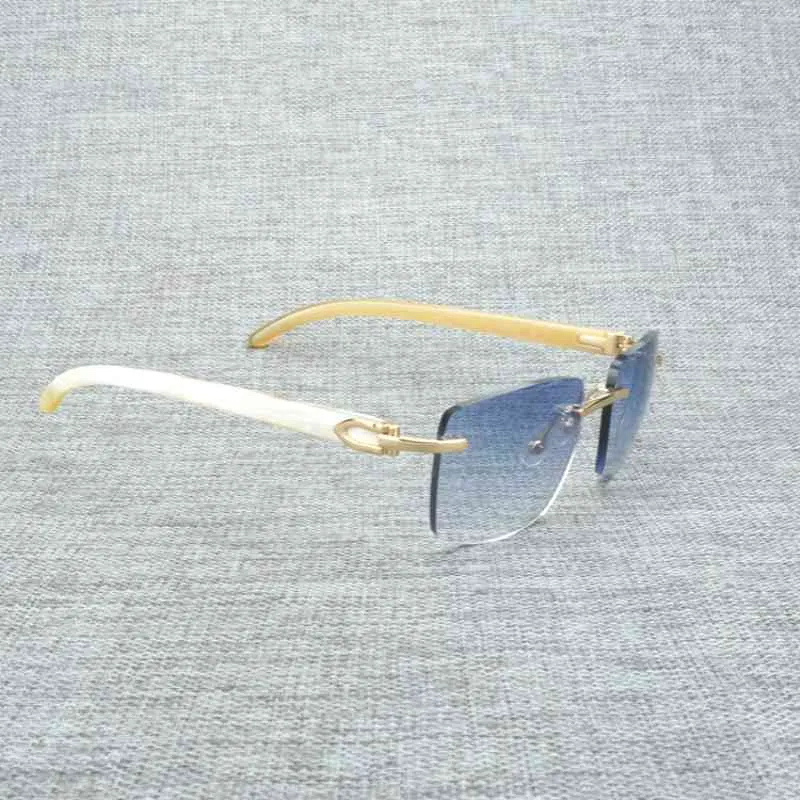 2024 Männer Luxusdesignerin Frauen Sonnenbrillen Naturholz Männer Schwarze weiße Büffel Horn Eyewear Women Accessoires Oculos Schatten Randless Brille Outdoor Outdoor