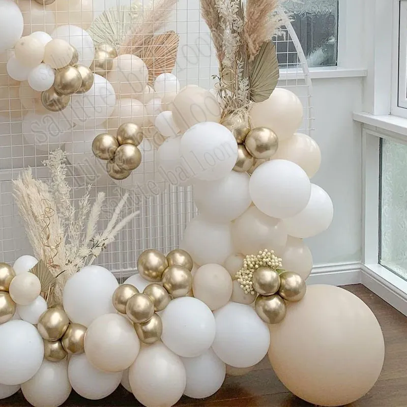 97 sztuk piasek biały balloons Garland Arch Kit Złoty Chrom Globo na urodziny Baby Shower Weddings Party Decoration 220217