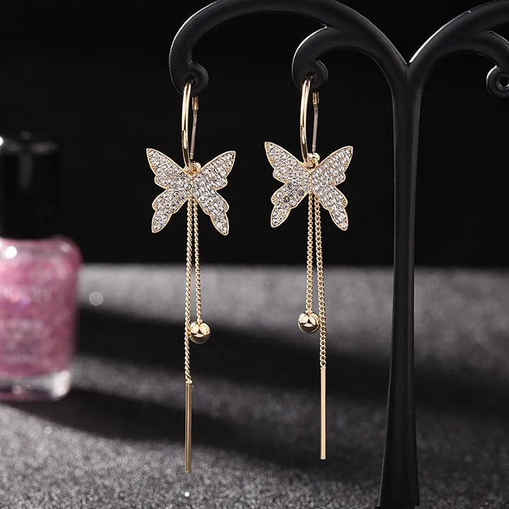 Diamond Zirconia Butterfly Tassel örhängen Fashion Luxury Designer Cirkulära klipp på örhängen smycken för kvinnliga flickor gåvor S925 SI2518