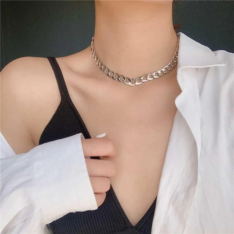 Korean Fashion Chokers Necklace For Women Gold Silver Color Cuban Chain Statement Necklace Fashion Jewelry Gifts227U