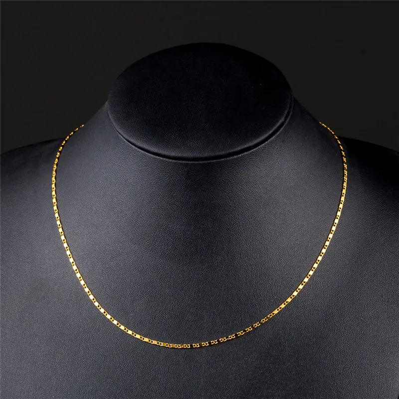 2mm Smooth Flat Chains Necklace Fashion Women 18K Gold Plated Chain for Men 925 Silver Plated Chains Necklaces Gifts DIY Jewelry A343M