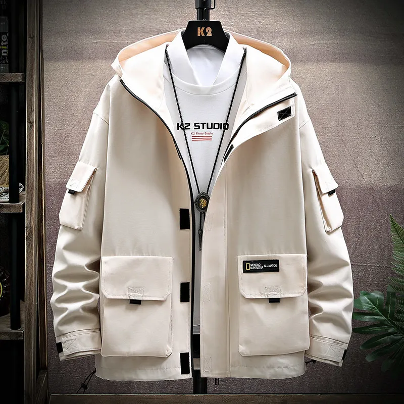 SingleRoad Kapuzenjacke Männer Koreanische Mode Hip Hop Japanische Streetwear Mantel Männliche Casual Cargo Gelbe Jacken Mann Windjacke 201130