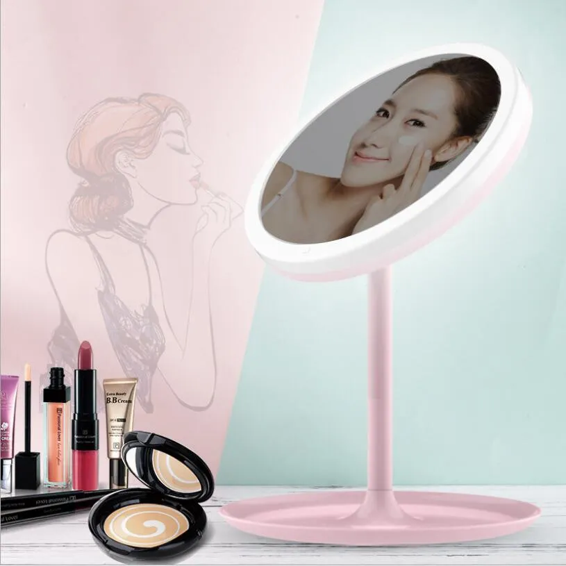 Dropship Led light makeup mirror desktop rechargeable vanity folding professional beauty portable Y200114