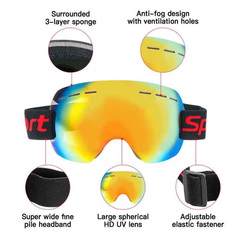 Hiver Ski Goggles Unisexe Snowboard Goggles Gear Skiing Sport Adult Eyewear Antifog UV Lens ABS Ski Mask Outdoor Sport 220110206L5958528