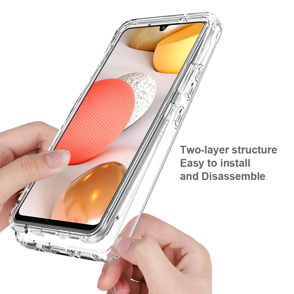 2 i 1 robust rustning stötsäker fodral för Samsung Galaxy A42 5G Anti-Slip Soft TPU Bumper Hard PC Transparent akrylbackskydd