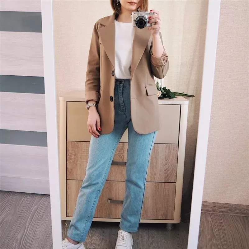 Women Blazers and Jackets Tops Long Sleeve with Buttons Office Lady Clothing Black Blazer Spring Autumn Clothing LJ200911