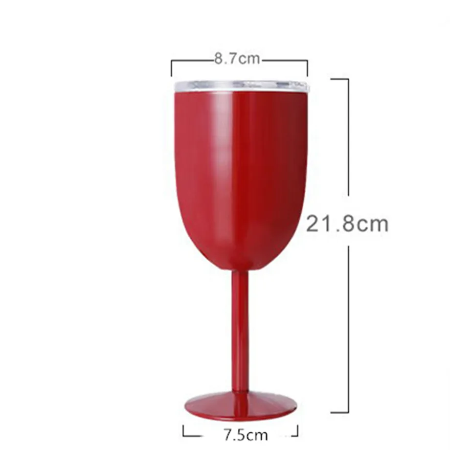 10オンスワインゴブレットビールガラス300ml飲料タンブラー18/8ステンレス鋼二重壁絶縁真空シャンパンマグジュースカップ蓋付き