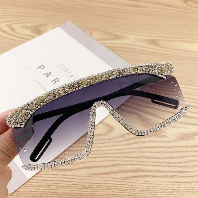 Glitter Diamond Oversized Glasses Sunglasses Designer de marca de moda One peça óculos de sol Vintage Summer UV400 Rhinestone Sunglass 273z