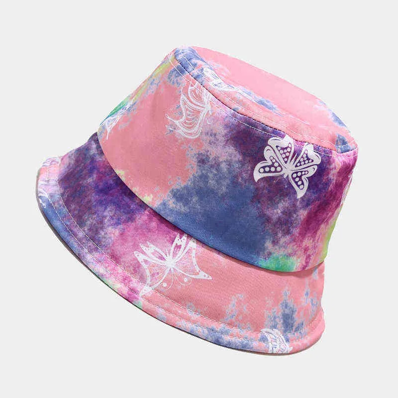 Bucket Hat Women Summer Sun Beach Autumn Pink Butterfly Wide Brim Hiphop Holiday Accessory For Teenagers Outdoor G220311