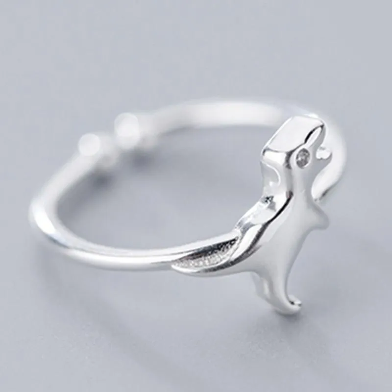 100% 925 Solid Real Sterling Silver Women Lady Jewelry Dinosaur Ring Tamanho 5 6 7 amor Presente Girls Lady12019