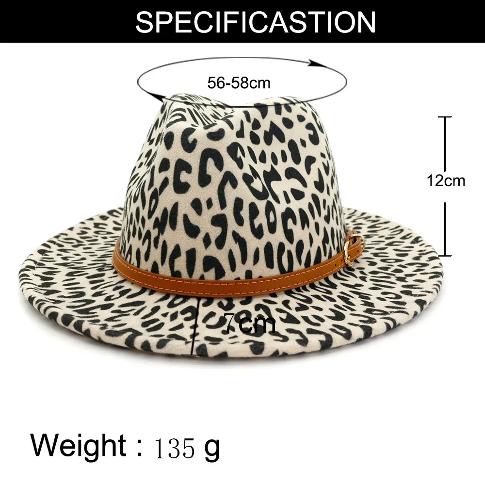 Vinter leopardtryck fedora hattar för kvinnor mode platt bred grim ull filt jazz fedora hattar för män leopard goth topp vintage wedd286m