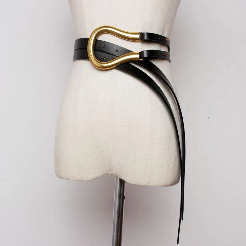مصمم حزام عالي الجودة أحزمة جلدية أصلية للنساء أزياء الخصر على نطاق واسع للمعطف قميص 300V