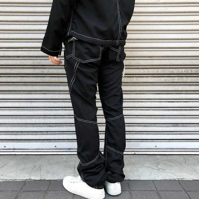 Erkek pantolon / sulvam 21aw niş açık tel ekleme tasarım düz tüp rahat siyah pantolon