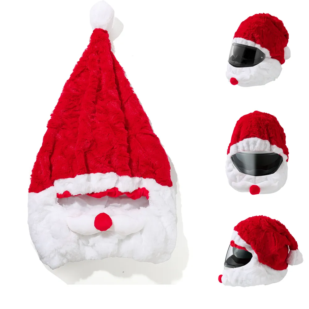 Chapéu de Natal para Capacete de Motocicleta Decoração Capacete Completo Capa de Plush Santa Claus Capacetes Protetor de Decoração Acessórios