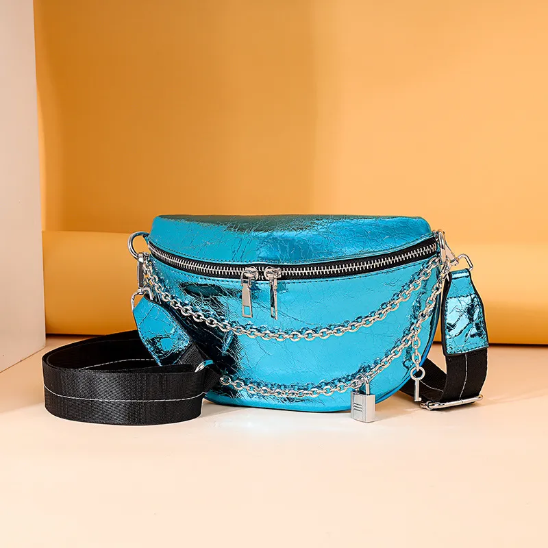 Bolsas de peito Bolsas Nova Moda Simples Brilhante De Couro De Couro De Couro Mensageiro Bag Textura Senhoras Cintura Saco