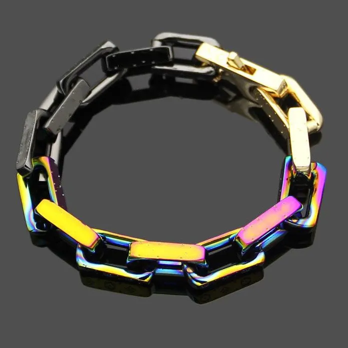 Chain Titanium Steel Bracelet Fahsion Large Colored Gold Bracelets Male Black Color Round Men Pulseras3039