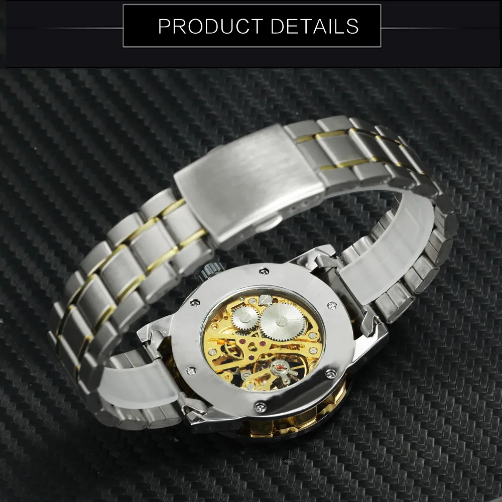 Zwycięzca Hollow Mechanical Mens Watches Top Marka luksusowa mrożona mrożona moda punkowa zegar ze zegarem mężczyzny 2011131823