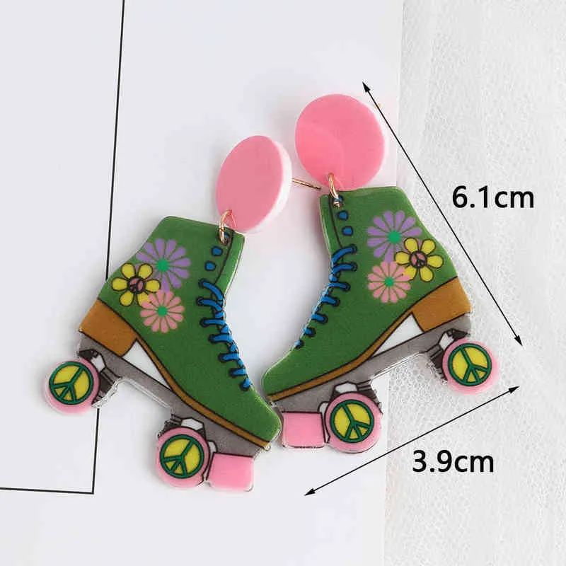 New Punk Colorful Acrylic Roller Skate Earrings For Women Vintage Print Flower Dangle Earrings Fashion Party Jewelry Accessories G220312