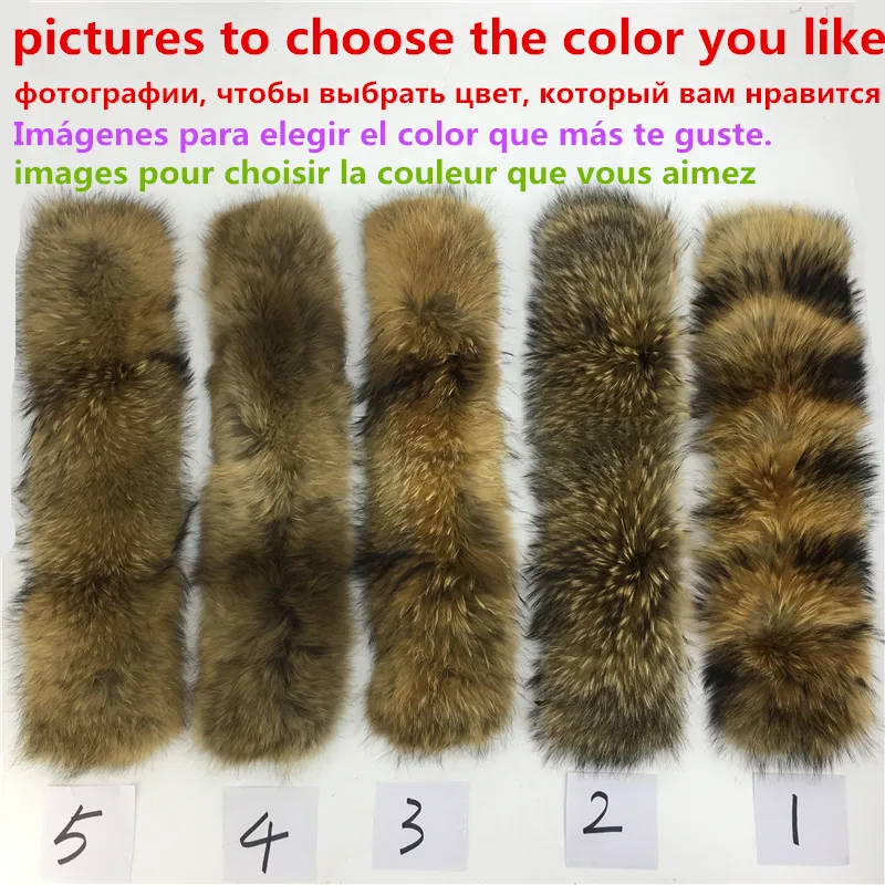 100% Real Fur Collar Winter Natural Raccoon Fur Women Scarfs Coat Scarves Luxury Male Parka Female Warm 60cm 70cm 80cm #2 Y2010072840
