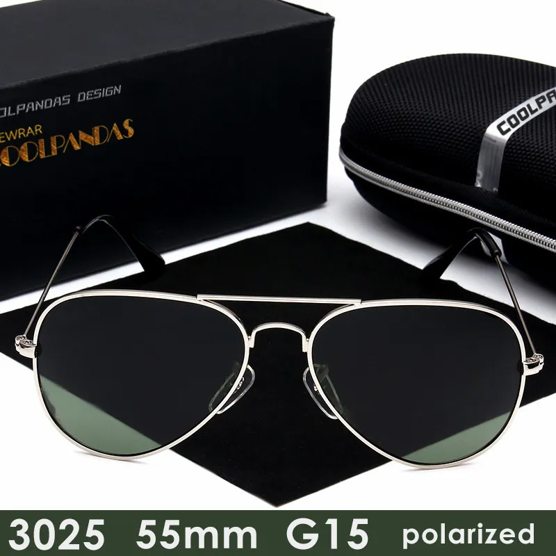 Designer de marca G15 Men Women HD HD Polarized Glasses Rays de aviação Glasses de sol para masculino 3025 55mm GAFAS DE SOL UV400 2203023754028