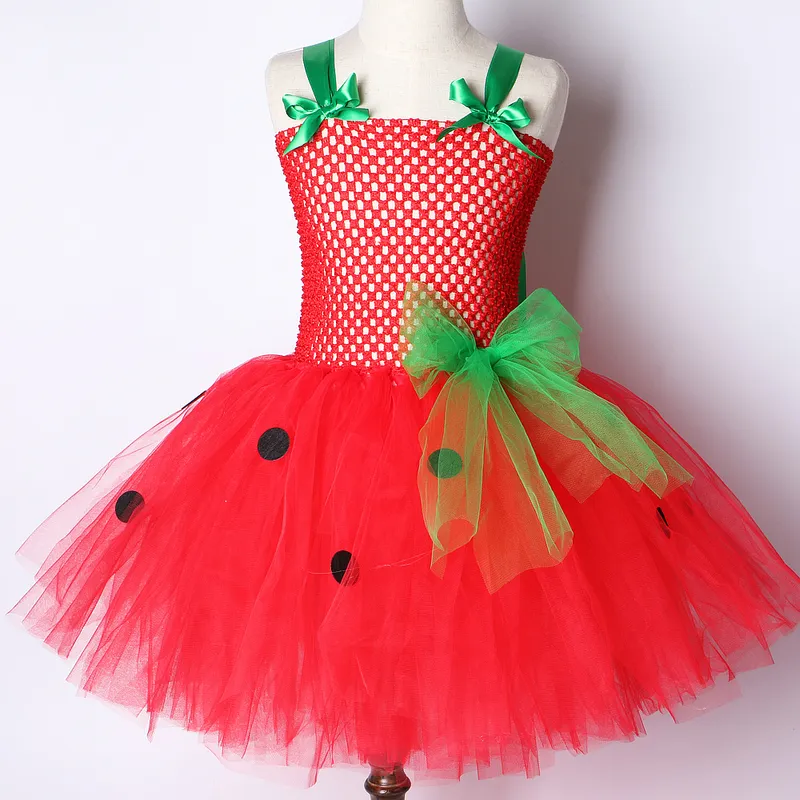 Baby Girls Tutu Dress Strawberry Princess Klänningar för barn Tjej Födelsedagsdräkt Vattenmelon Halloween Julkostymer Småbarn 220314