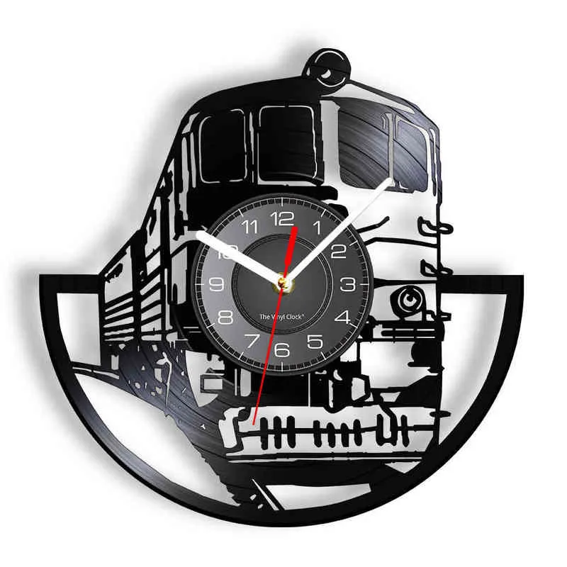 Locomotive Train Artwork Vinyl Record Wall Clock Railway Station Retro Decor Vinyl CD Crafts Silent Clock Hanging Timepieces H1230