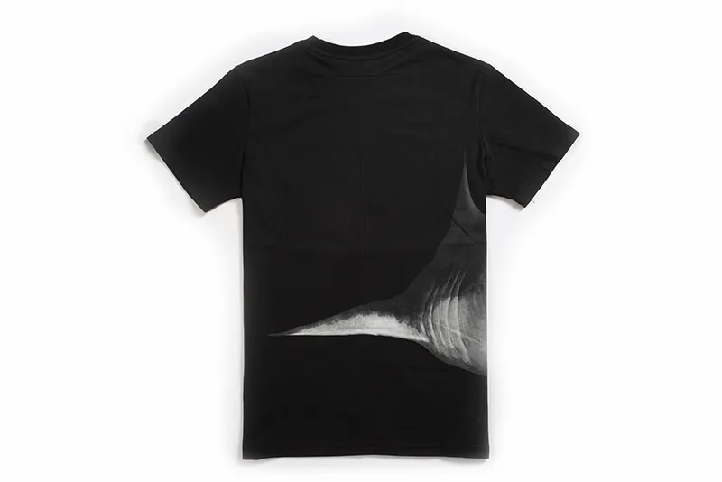 summer fashion men's T-shirt shark print black and white stitching elastic round neck couple loose and comfortable short-sleeved female S-XL#GVC0021