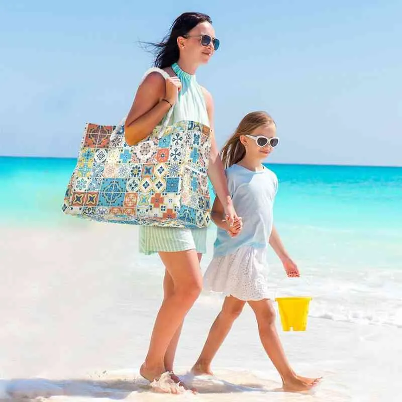Cabas, sac de plage pour femme, sac à main d'été étanche de style méditerranéen, grande anse, sac à main holographique en 220310