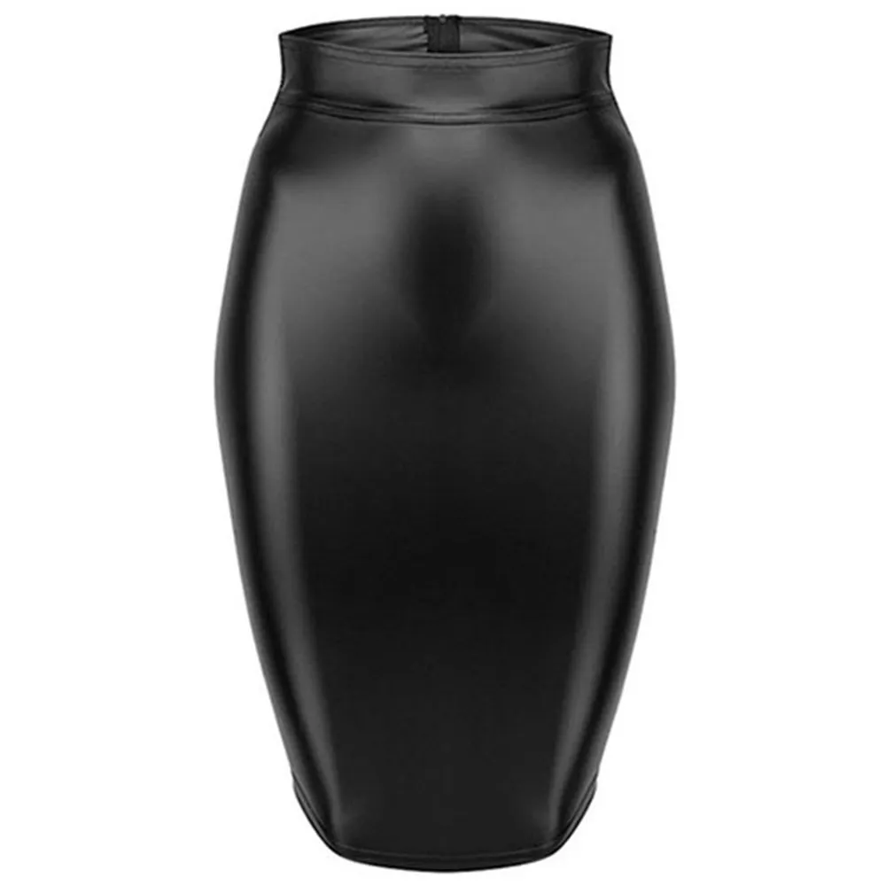 Gotycki Mokry wygląd Czarny Faux Skórzany Spódnica Sexy Punk Back Zipper Lace Up Wrap Ołówek 2020 Summer Bodycon Mini Dams Q0119