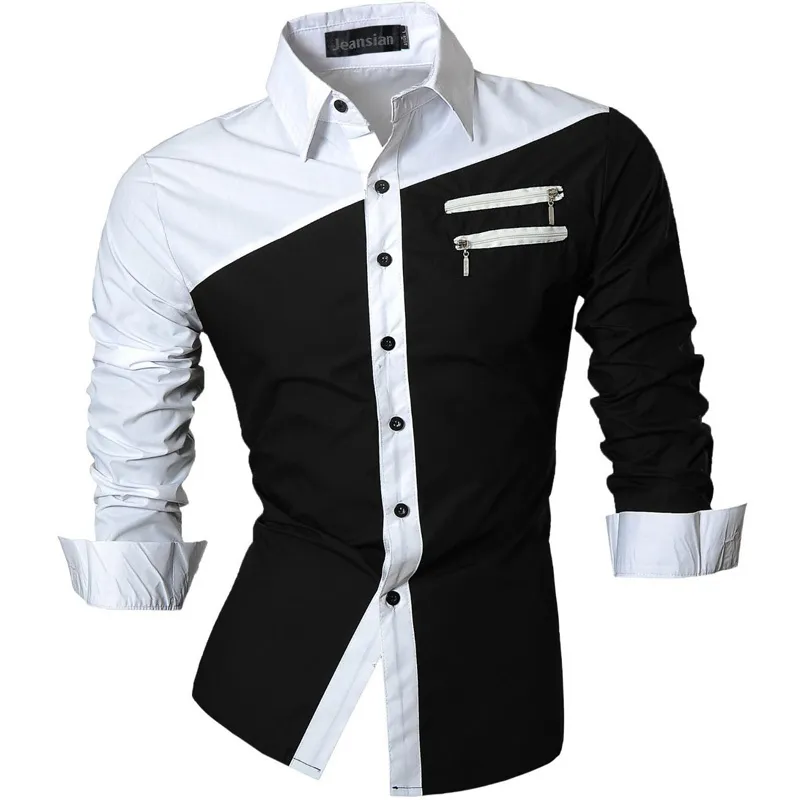 Jeansian Camisas de vestir casuales para hombre Moda Desinger Elegante manga larga Slim Fit 8371 Black2 220721