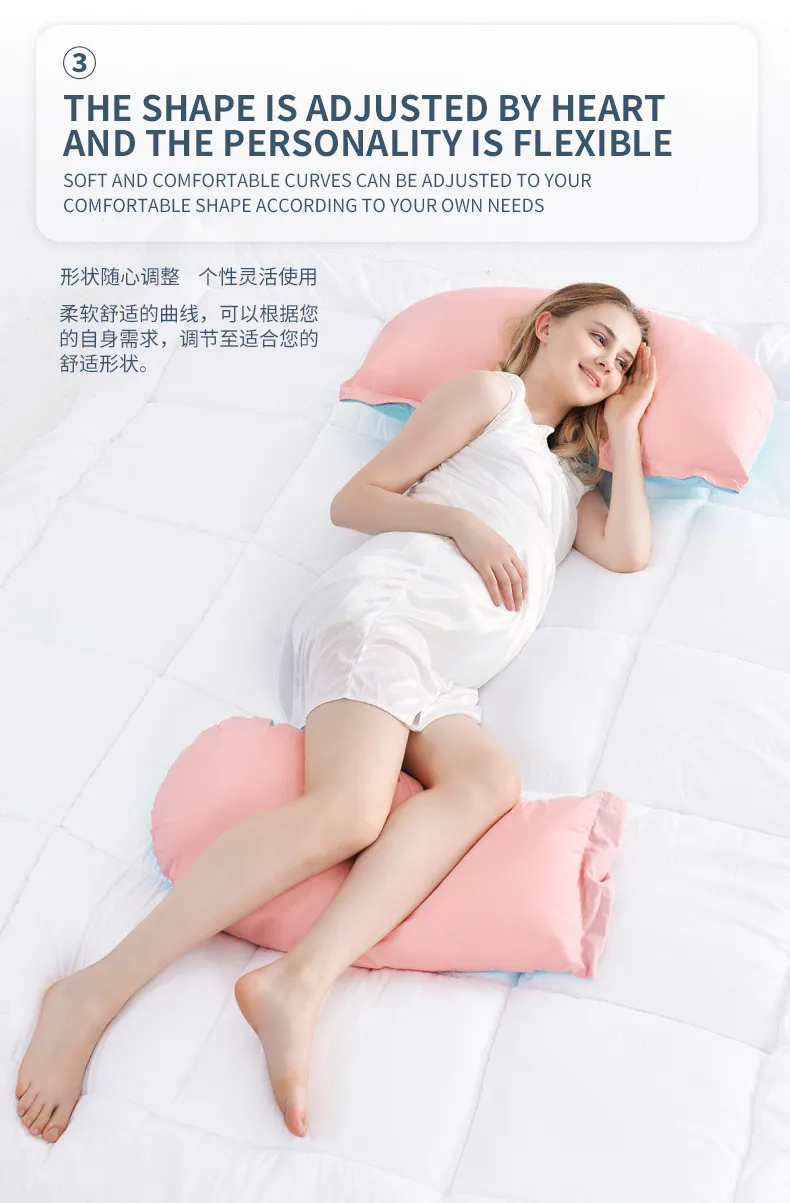 Nouveau soutien d'oreiller de grossesse pour les femmes enceintes corps coton taie d'oreiller en forme de U oreillers de maternité dormeurs latéraux 201117