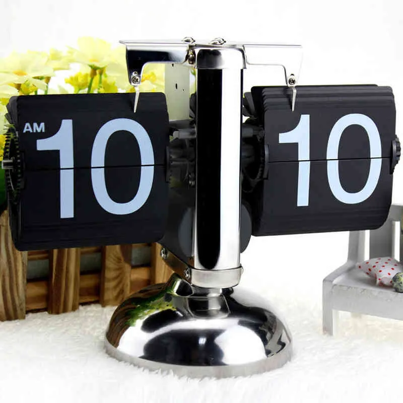 Horloge numérique à bascule, petite échelle, Table rétro en acier inoxydable, engrenage interne, Quartz, décoration de la maison, 2201138579515