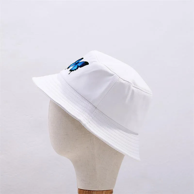 Cappelli da pescatore Harajuku farfalla blu Protezione solare Cappellino da spiaggia casual Cappello da pescatore unisex all'aperto Cappello pieghevole in cotone Panama280H