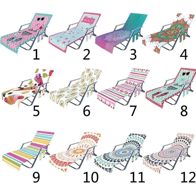Boho floral dessin animé chaise longue chaise longue chaise de chaise en microfibre plage serviette de bain de plage avec poches latérales pour chaise longue patio 220302