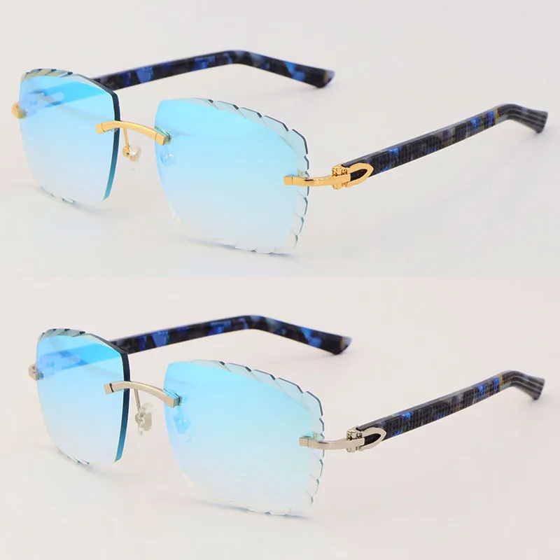 Óculos de sol sem aro de mármore azul prancha 3524012-A moda de alta qualidade masculino e feminino 18K ouro meta264a