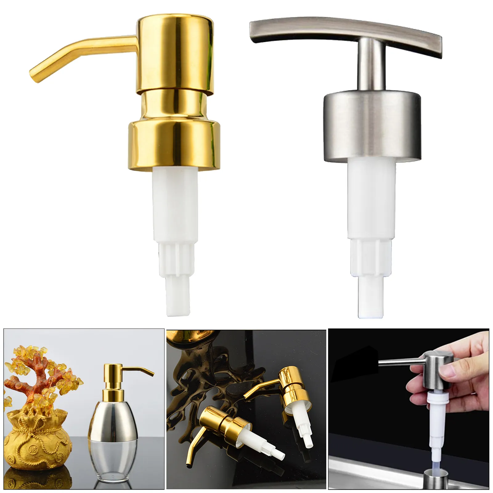 Durable 304 Rust Proof Stainless Steel Soap Pump, Kitchen Soap Dispenser Pump Replacement for Regular Mouth Bottle