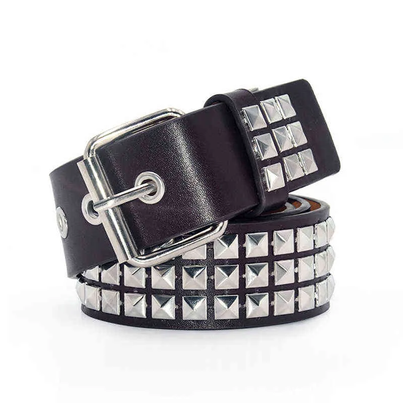 Moda Quadrado Bead Rebite Belt Metal Pirâmide Correias Homens e Mulheres Punk Rock Hardware Jeans Designer Feminino Cintura Cintos 2022 Novo G220301