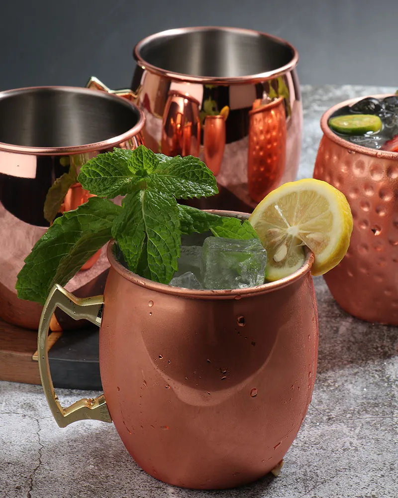 500ML Sanding Moscow Mule Cup Copper Plating 304 Stainless Steel Mug Cocktail Glass Beer Steins 220311