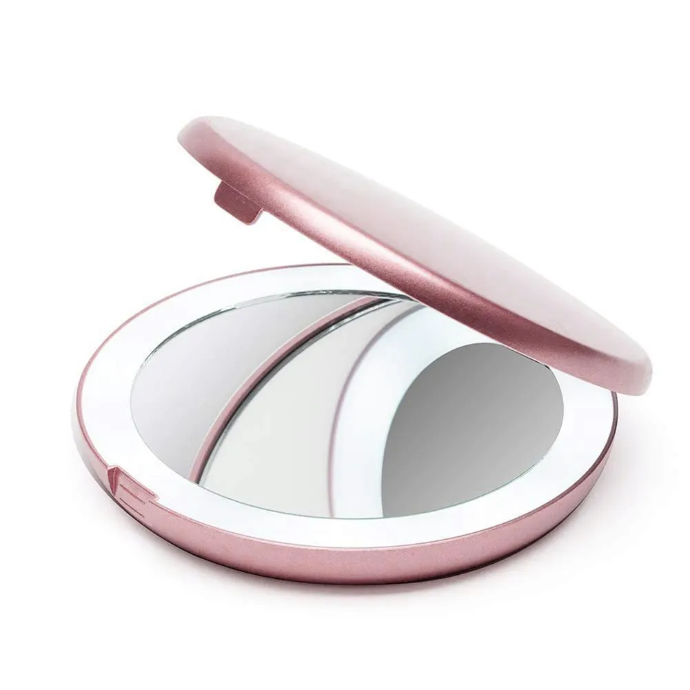 Luz led mini espelho de maquiagem bolso compacto rosto lábio espelho cosmético viagem portátil iluminação espelho 1x5x ampliação dobrável y203835912